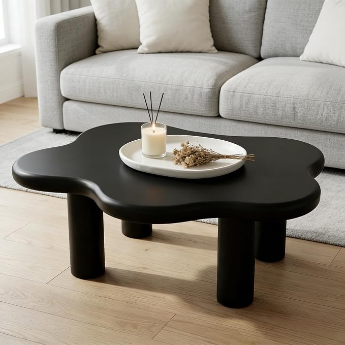 40" Cloud Coffee Table with 4 Round Table Legs, Modern Irregular Center Table - Image 4