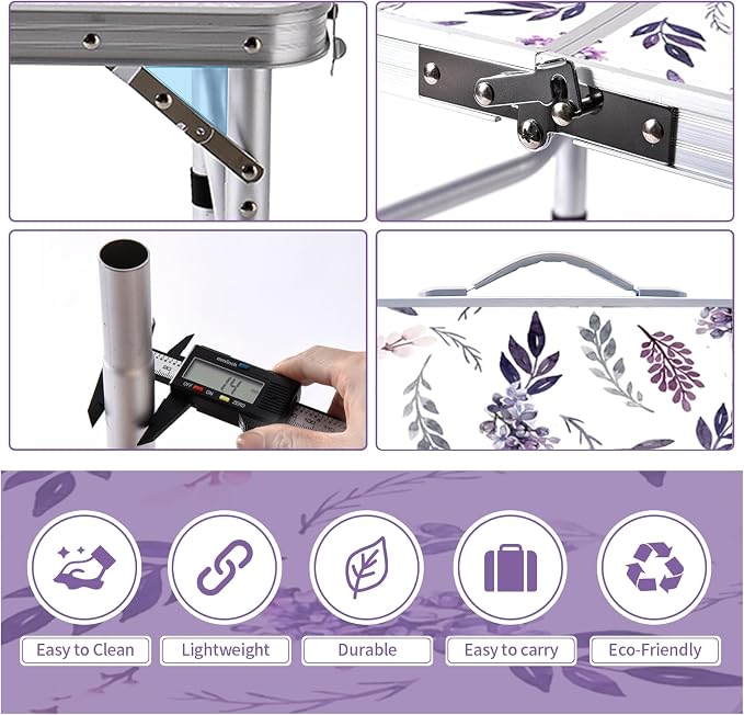 Yriuat Folding Camping Table 2ft Portable Picnic Table Adjustable Height Small - Image 5