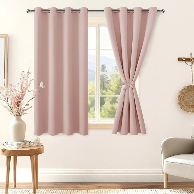 Blackout Curtains for Bedroom, 2 Drape Panels, 52 x 45 Inch | Thermal Insulated by Hiasan