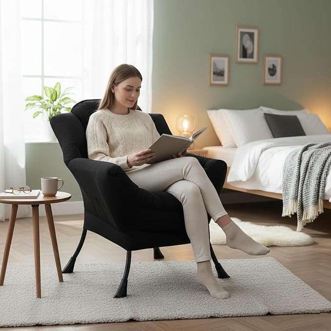 Welnow Black Single Lazy Chair for Living Room, Modern Reading Accent Chair - Image 2