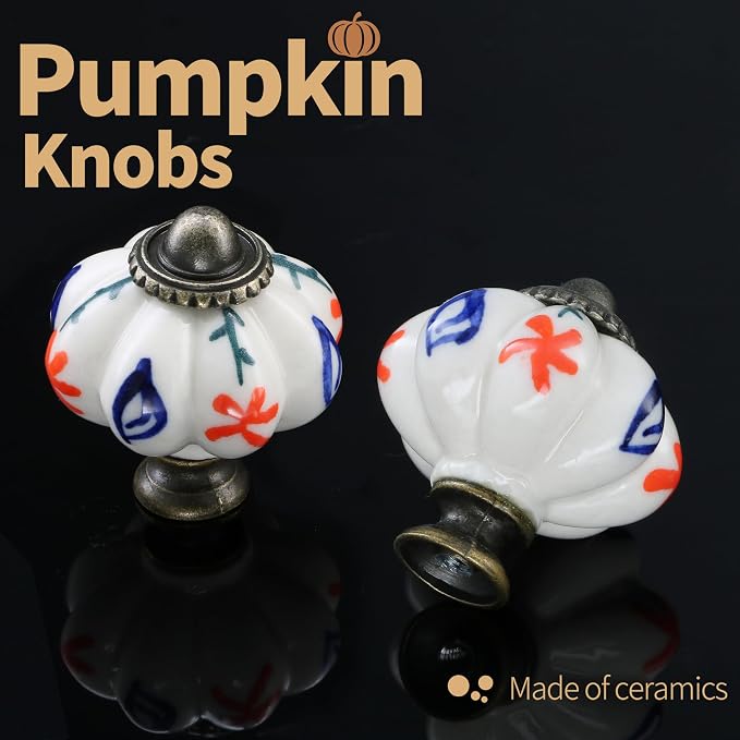 Ivory Pumpkin Knobs 6 Pack Ceramic Cabinet Knobs Vintage Drawer Pulls - Image 5