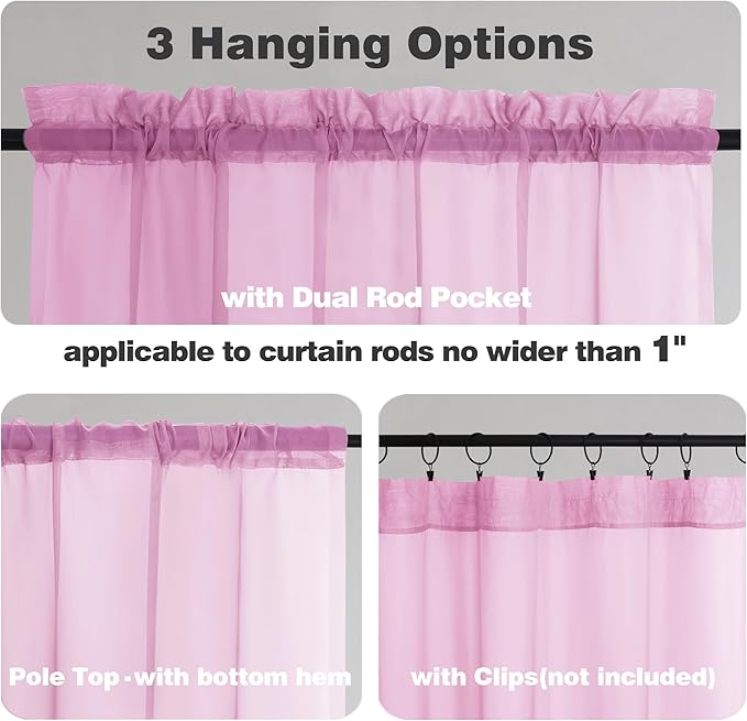 Chyhomenyc Pink Sheer Curtains 78 Inches Long 2 Panels Set - Image 4