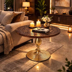 Coffee Table 24x24x18 Inch-Hand-Carved Solid Wood Center Table, Vintage Burnt - Image 8