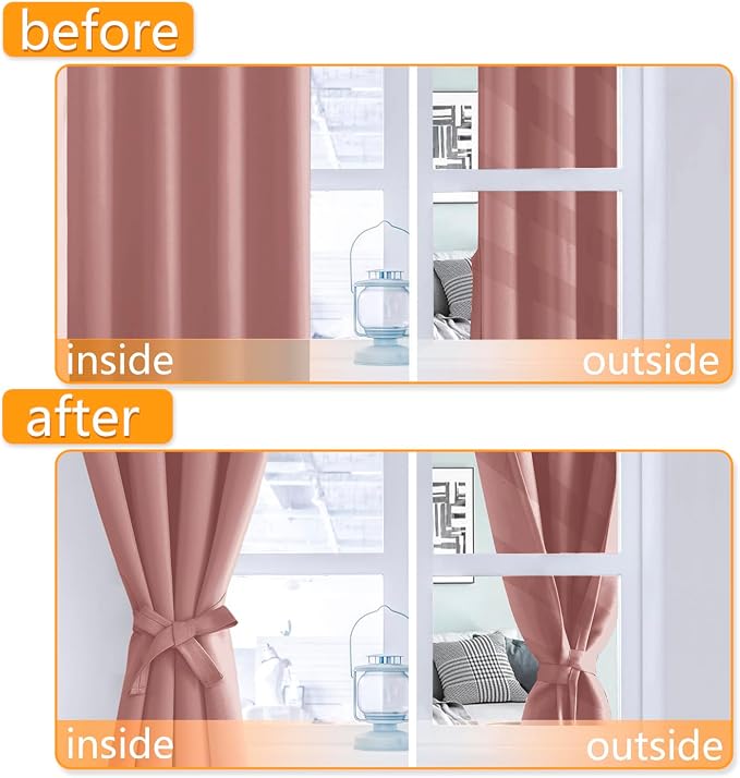 Short Blackout Curtains for Bedroom 2 Panels Dusty Rose 42x45 Inch | Thermal - Image 4