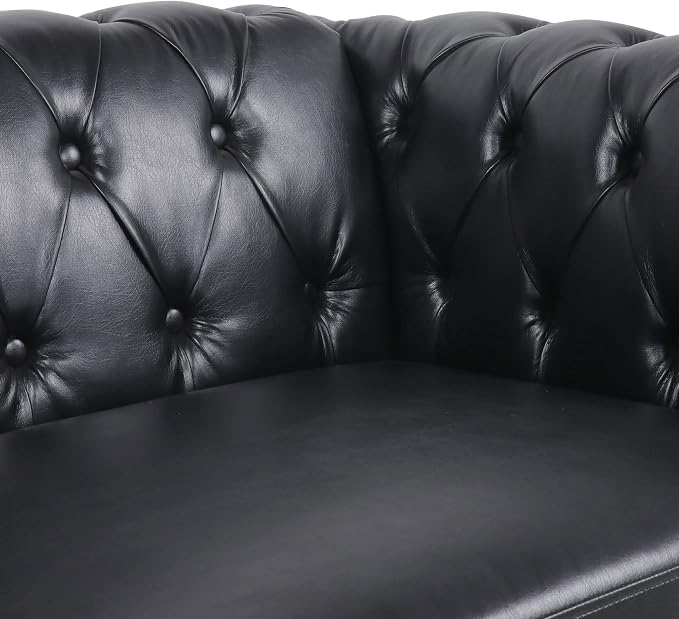 LEVNARY Leather Sofa, Chesterfield Tufted Upholstered 2 Seater Couch, Modern - Image 6