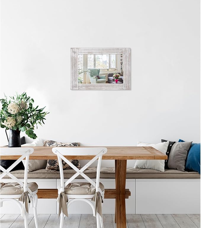 Mirrors for Wall Rustic Wooden Frame Rectangle Mirror Vintage Hanging Mirror - Image 2