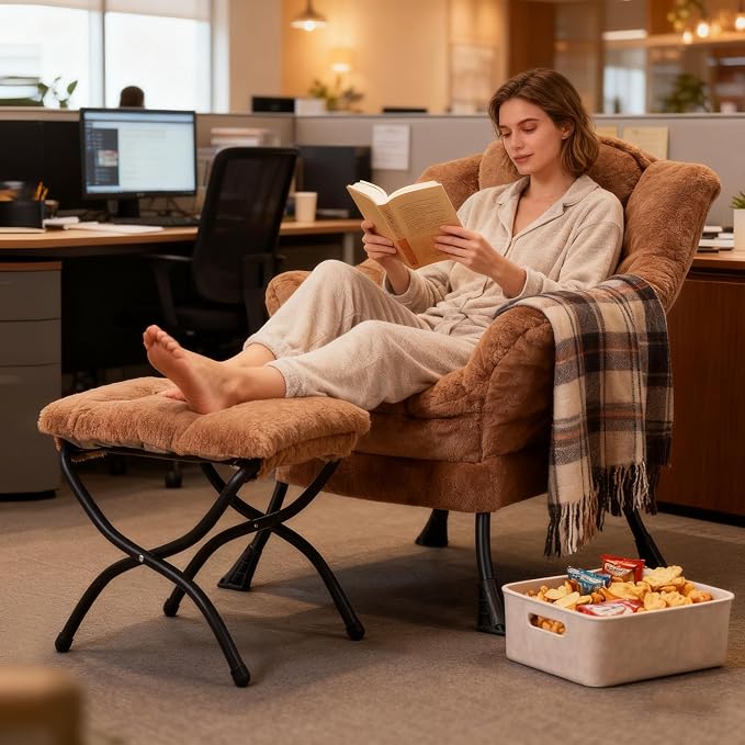 Welnow Lazy Chair with Ottoman, Modern Accent Chair with Armrests and a Side - Image 8
