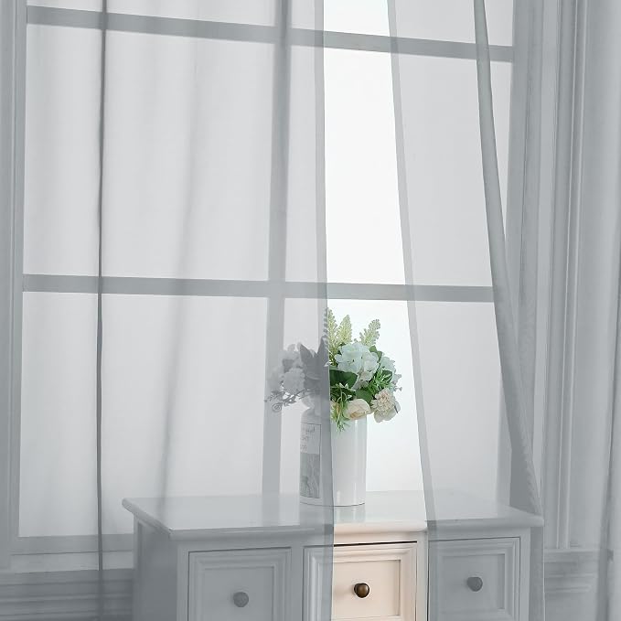 Light Grey Sheer Curtains 84 Inches Long 2 Panels - Image 5