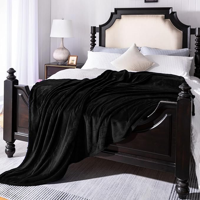 Black Fleece Plush Throw Blanket 60"x80"for Couch Sofa Fuzzy Cozy Flannel | - Image 3