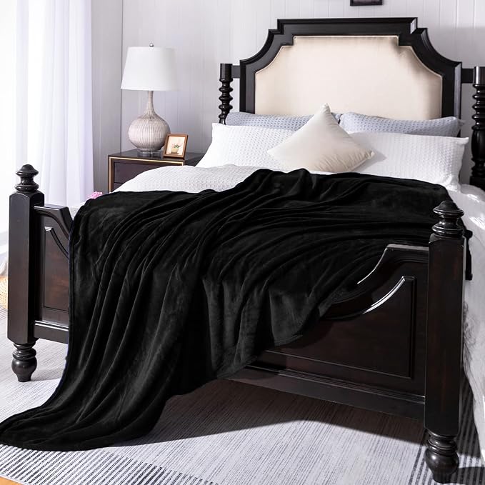 Black Fleece Plush Throw Blanket 90"x90"for Couch Sofa Fuzzy Cozy Flannel | by JIAHANNHA