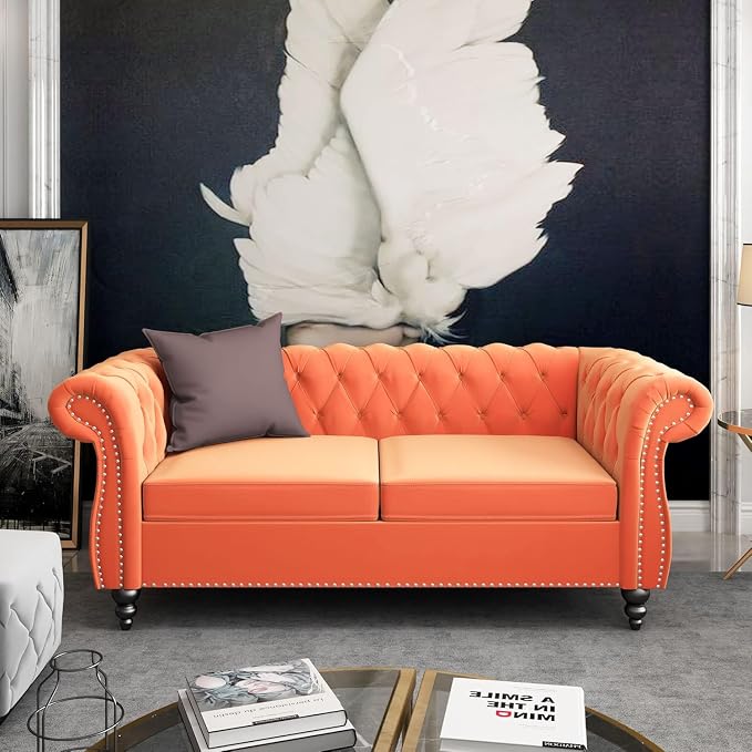 Chesterfield Loveseat Sofa, Modern Velvet Small Sofa Couch 2 Seater by RUSTYER