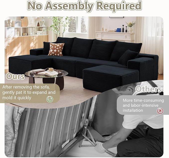 140" Sectional Cloud Couch for Living Room, Modular Floor Deep-Seat Sofa - Image 4