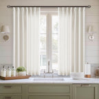 Natural Pinch Pleat Linen Kitchen Curtains 45 Inches Long 2 Panels Set | by Twodrapes