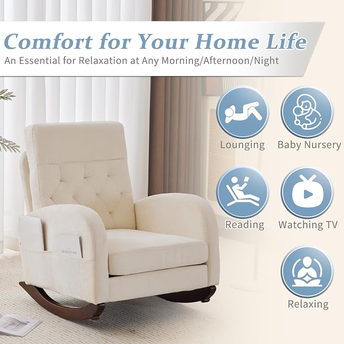 VINGLI Chenille Low Seat Rocking Chair, Upholstered Nursery Glider Chair - Image 6