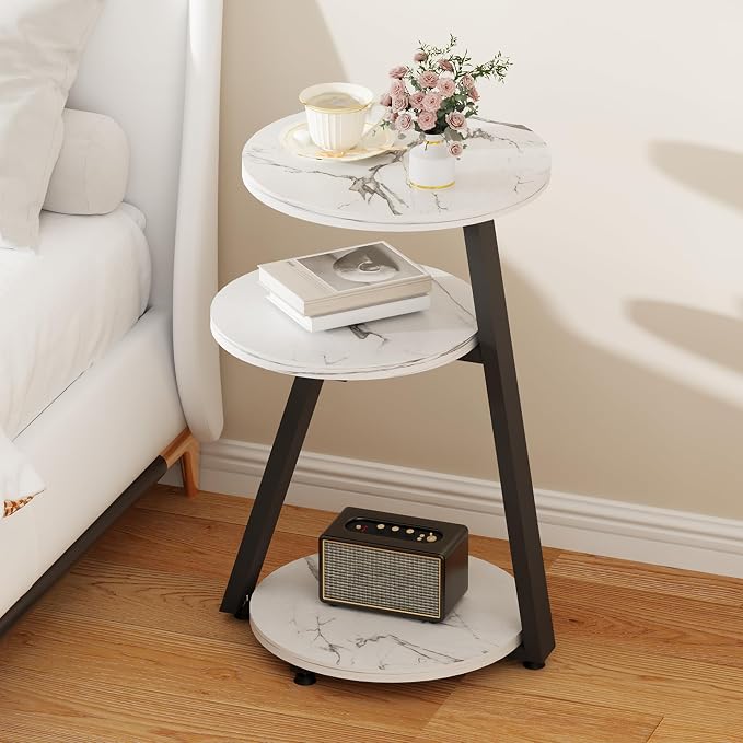 BEWISHOME Round End Table Marble Side Table - Image 4