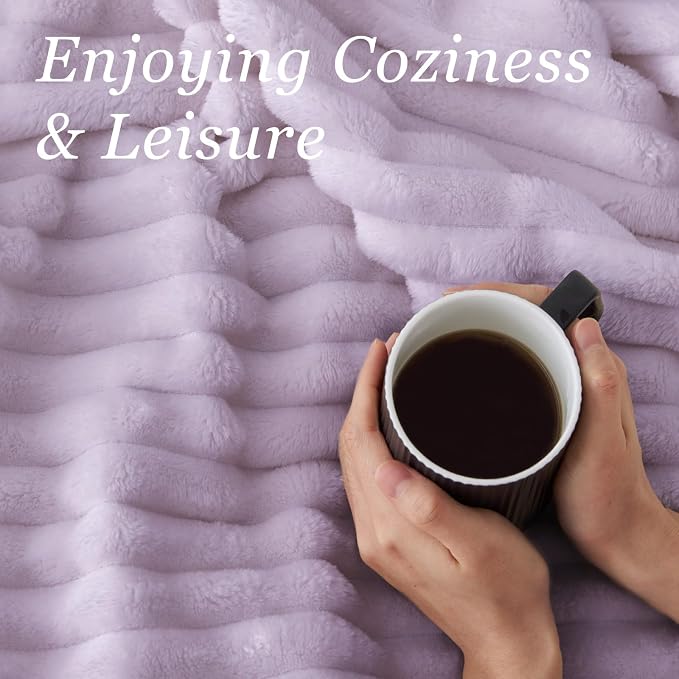 BEDELITE Striped Fleece Throw Blanket, Lavender Fog, Soft Cozy, Lightweight Warm - Image 4