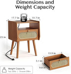 JOINICE Night Stand Set 2, Mid Century Modern Nightstands Drawer, Rattan - Image 2