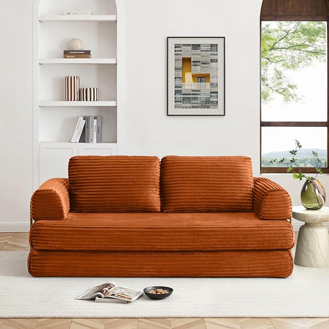 HANXIN 80 Inch Convertible Sleeper Sofa Bed, High Back Plush Corduroy Folding - Image 5