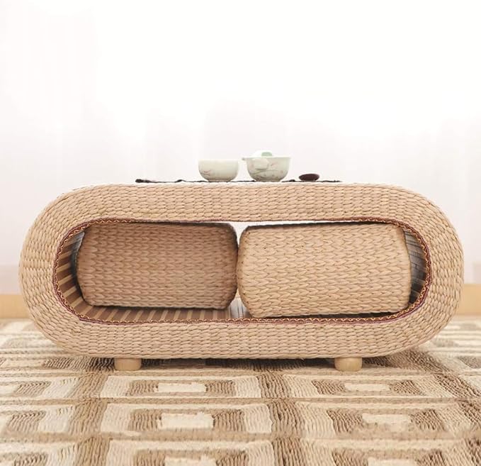 Solid Wood Japanese-Style Table and Stool Set, Including Tatami Tea Table - Image 2