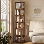 Muwuele 6 Tier Rotating Bookshelf Tower, Solid Wood Bookshelf on Wheels - Image 8