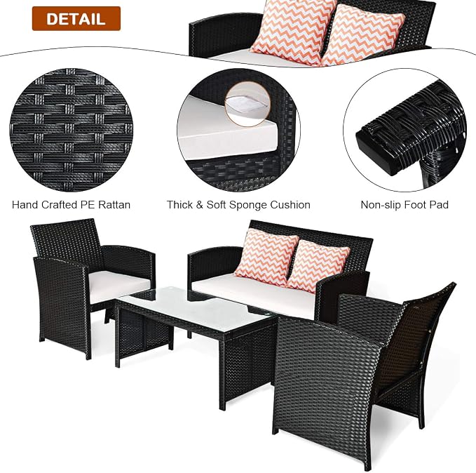 Tangkula Patio Wicker Conversation Furniture Set, Patiojoy Sofa & Table Set w/4 - Image 6