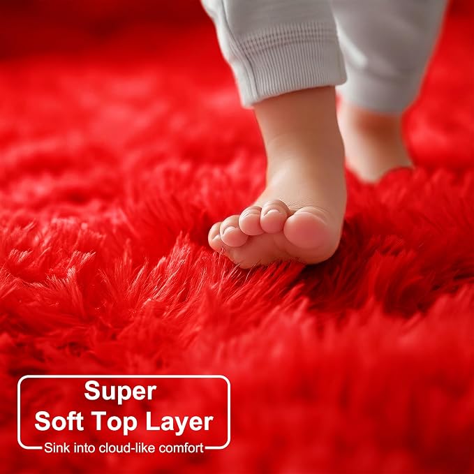 Amdrebio Red Fluffy Fuzzy Rug 5x8 - Image 4