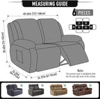 TAOCOCO Recliner Loveseat Slipcover, 6 Pieces Dual Recliner Sofa Covers - Image 5