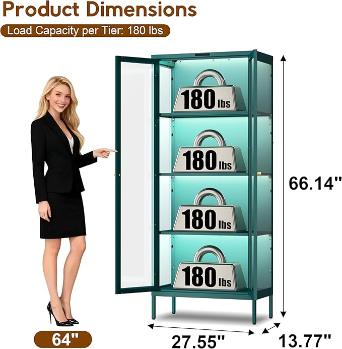 UNICOLY Display Cabinet with Glass Doors, Glass Display Cabinet with 8 Color - Image 2