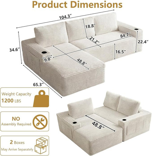 104" Cloud Sectional Couch L-Shaped - Image 2