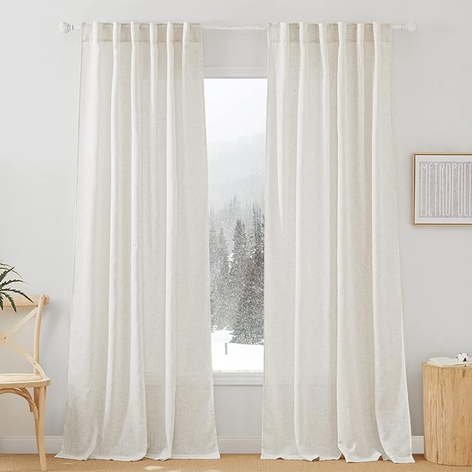 RYB HOME Linen Texture Sheer Curtains 84 inches, Rustic Style Solid Sheer by RYBHOME