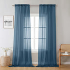 Dusty Blue Sheer Curtains 96 Inches Long 2 Panels, Light Filtering Breathable by Lecloud