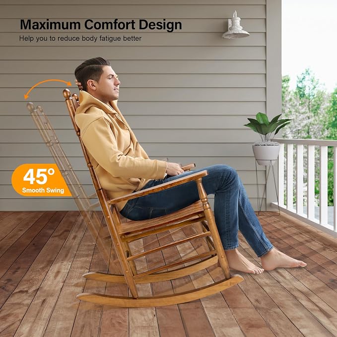 VINGLI Wooden Rocking Chair Outdoor Set of 2, Patio Rockers - Image 5