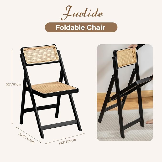 Furlide Rattan Folding Chairs, Modern Mid Century Dining Chairs Set of 2 - Image 2