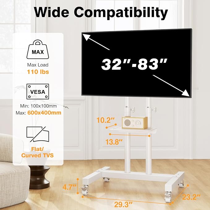 Mobile TV Stand Rolling TV Cart Floor Stand - Image 8