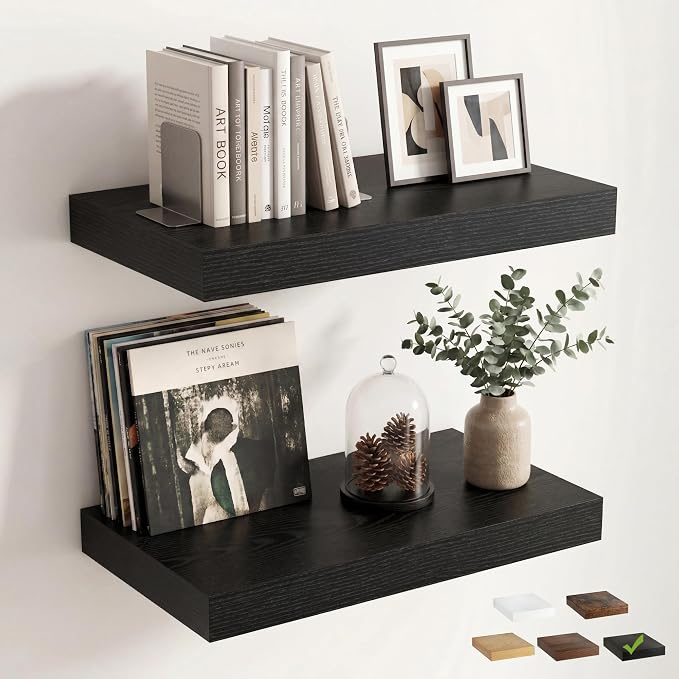 12 inch Deep Floating Shelves for Wall, 24 inch Wide Engineered Wood Wall by Venusmiles