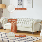 Mid-Century 3 Seater Sofa, Faux Leather Couch - Image 4
