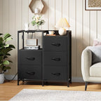 Somdot Black Nightstand with Charging Station and LED Light, Wide 5 Drawers - Image 2