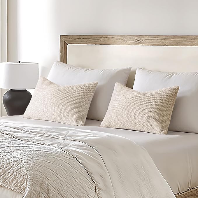 MIULEE Decorative Lumbar Throw Pillow Covers 12x20 in Neutral Beige 2 Pack | - Image 3