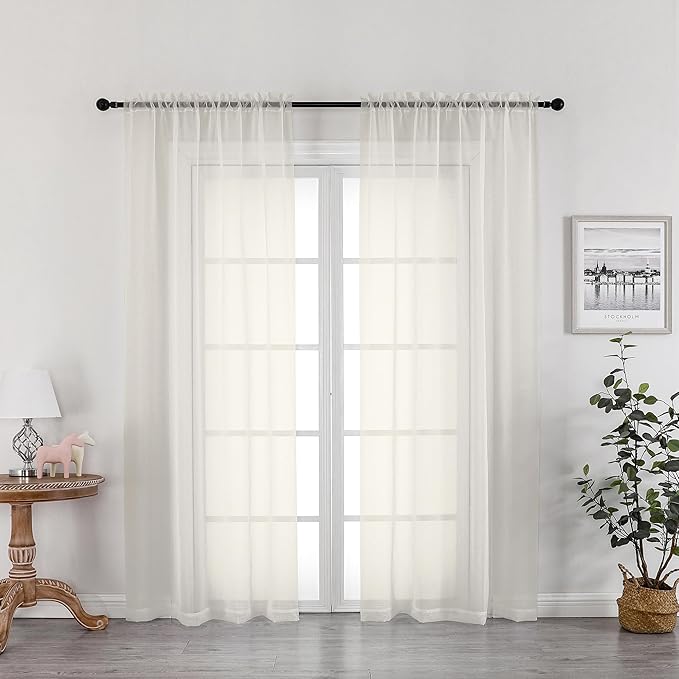 Ivory Sheer Curtains 72 Inches Long 2 Panels, Transparent Voile Sheer Curtain by OWENIE