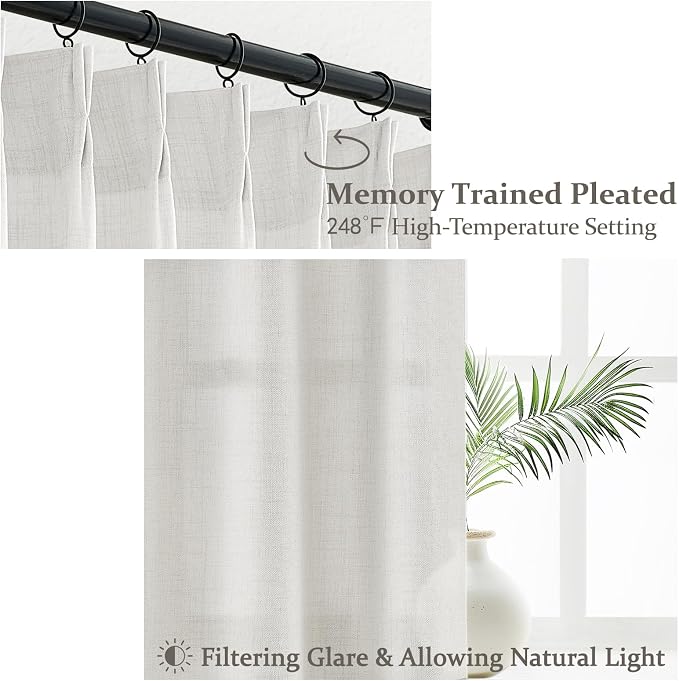 Memory Trained Pinch Pleated Light Filtering Bedroom Curtains 94 Inches Long - Image 4