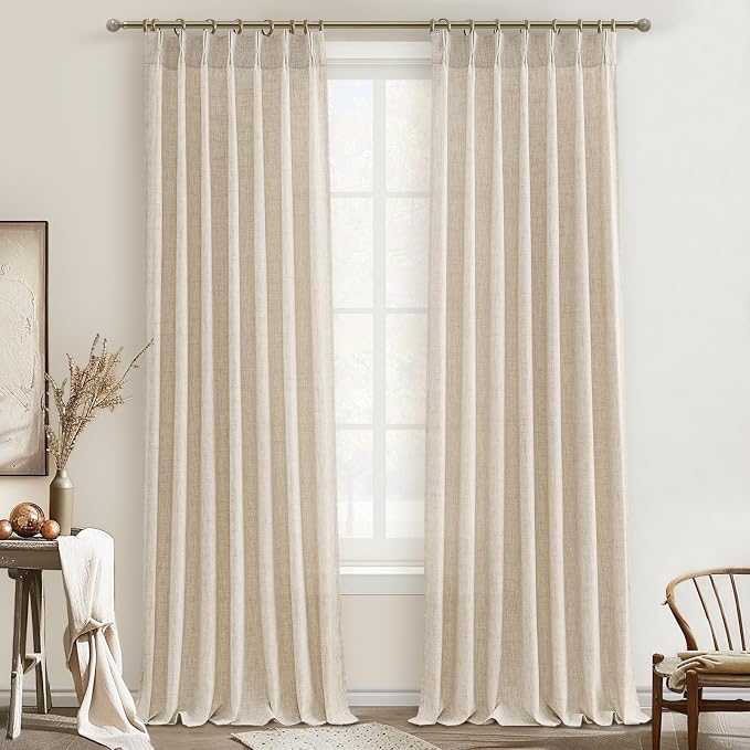 PleatedDrapes Floor Length Semi Sheer Curtains 120 Inches Long 2 Panels Set by PleatedDrapes