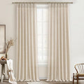 Living Room Semi Sheer Curtains 90 Inches Long 2 Panels Set, Natural Thick by PleatedDrapes