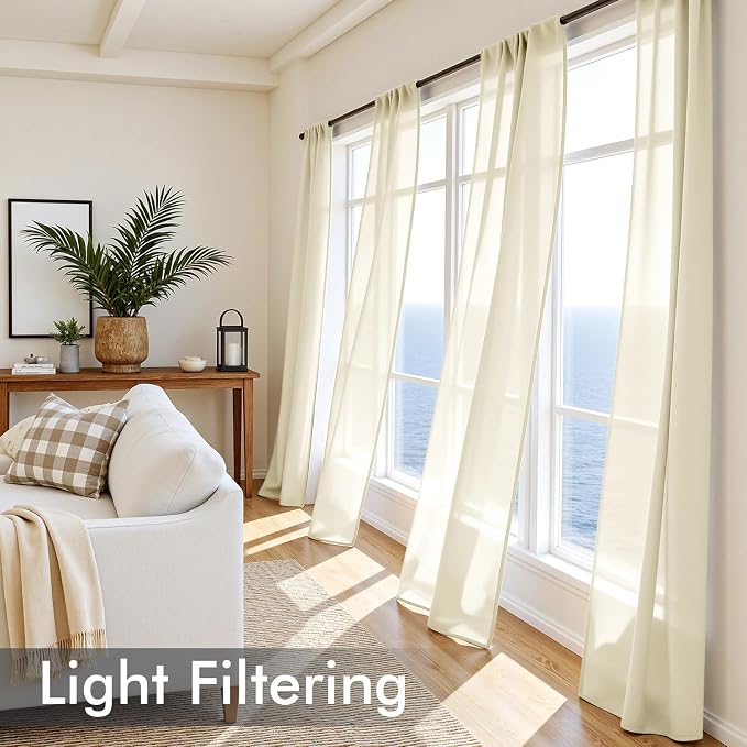 MIULEE Light Cream Sheer Curtains 90 Inches Long 4 Panels 42 x 90 Inches | - Image 4
