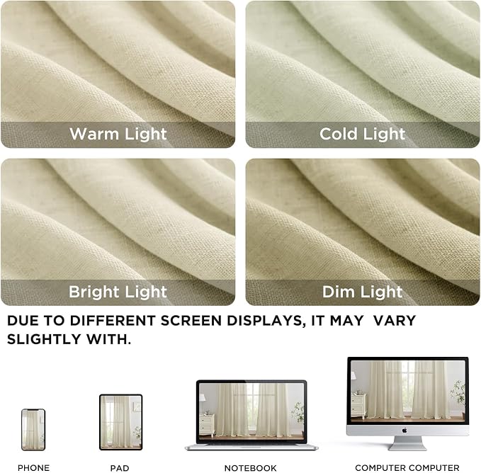 Joydeco Linen Curtains 96 inches Long 2 Panels Set, Light Filtering Curtains - Image 2