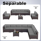 Kullavik 9 Pieces Outdoor Patio Furniture Set, Outdoor Sectional Rattan Sofa - Image 5