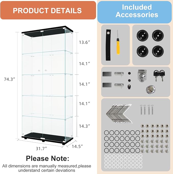 FANYUSHOW 5-Shelf Tempered Glass Display Cabinet - Image 2