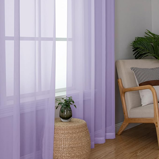 Chyhomenyc Lilac Sheer Curtains 96 inches Long 2 Panels, Light Filtering Soft - Image 2