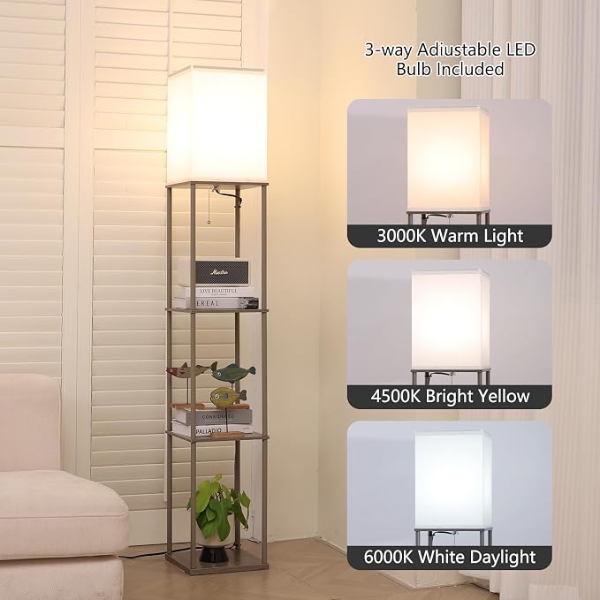Gupuzm Floor Lamp with Shelves, Modern Square Standing Lamp with 3 Color - Image 2