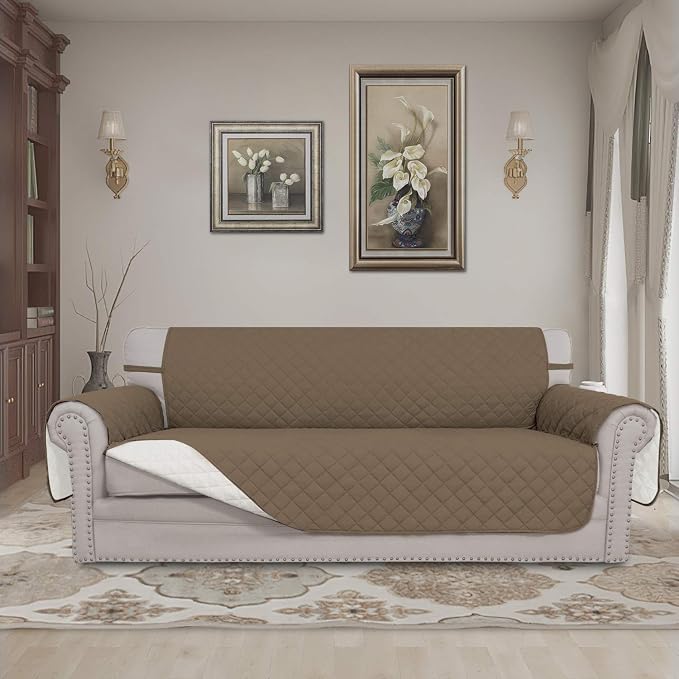 Easy-Going Reversible Couch Cover, 4 Seater Sofa, Camel/Ivory | XX-Large Sofa - Image 2