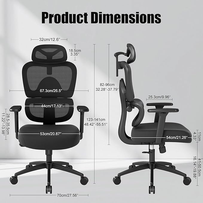 Ergonomic Office Chair with Adjustable Lumbar Support, 3D Arms and Headrest - Image 2